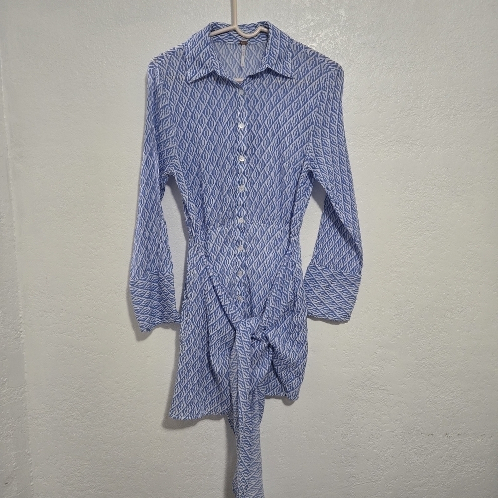 Free People Rillo Blue Beach Summer Shirtdress size XS - Picture 3 of 11